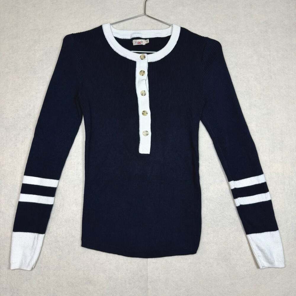 Faherty Sweater Womens S Mikki Henley Navy Organic Cotton Cashmere